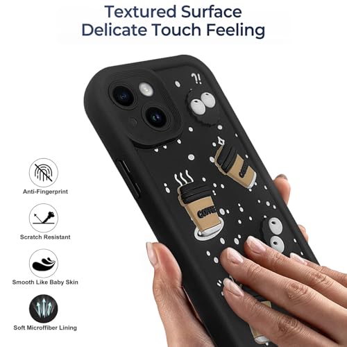 Image of SHINESTAR Back Cover for iPhone 14 Plus - 3D Cartoon Coffee & Eyes Design | Soft Silicone Shockproof Case with Full Camera Protection | Cute & Playful Phone Cover - Black
