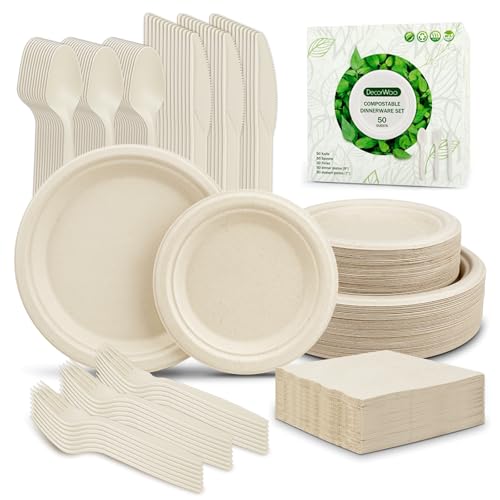 300 Pcs Compostable Paper Plates & Utensil Set