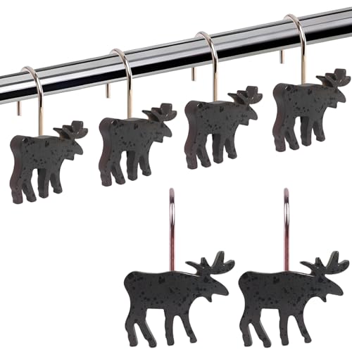 LLYSTTDS Deer Shower Curtain Hooks 12pcs Shower Curtain Hooks Decorative Shower Curtain Rings Rust Proof for Bathroom Baby Room Bedroom Living Room Decor