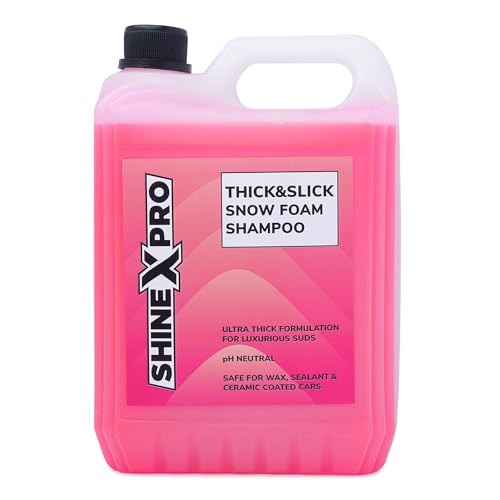 ShineXPro 5L SuperThick Car Wash Shampoo Concentrate - pH Neutral, Thick Suds - Thick&Slick Snow Car Foam Shampoo That Works With Both Bucket Wash And Foam Cannon (5 L)