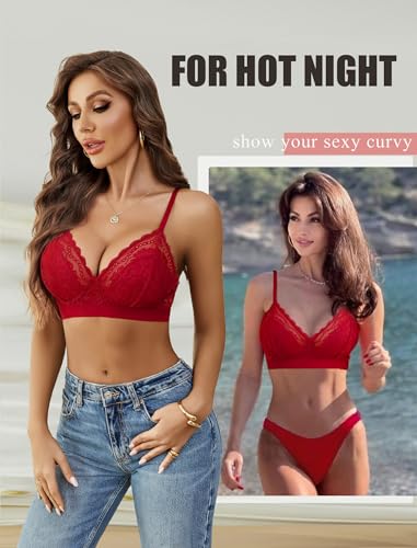 Image of Avidlove Bralettes for Women Lace Racerback Bras Wireless Unlined Bralette Comfy Bra Sexy Lingerie Tops