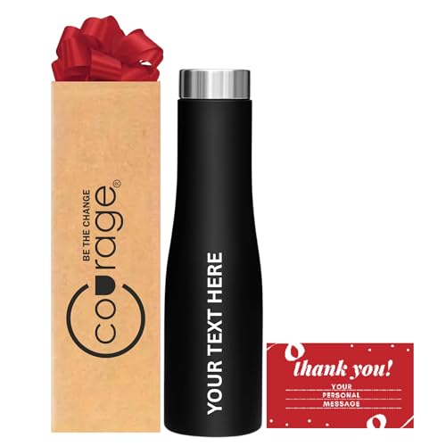 Image of COURAGE Stainless Steel Customize Water Bottle 1Liter Leak Proof for Fridge Home Office Travel School Kids Boys Girls Adults Sports Gym Yoga - Black