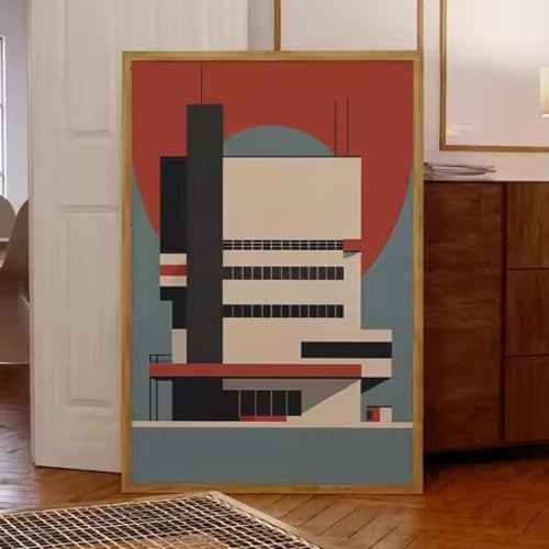 Affiche architecture blocs couleur 60x90cm avec cadre tableau abstrait géométrique