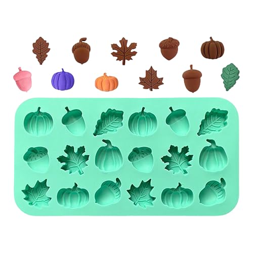 Moldes de silicone para outono, 18 cavidades, chocolate, abóbora, pinho, folhas de ácer, moldes de silicone de fácil libertação para sabão, velas, chocolate, outono, Halloween, ação de graças