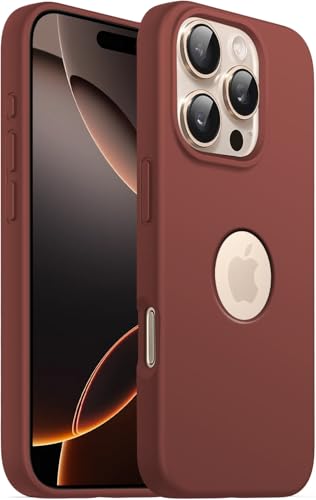 Image of Elzzi Microfiber Logo Cut Cover Compatible for iPhone 16 Pro Max Case Liquid Silicone Cases Full Body 4 Layer Protective Covers Shockproof Back Cover with High Raised Camera Lips (6.9 inch, Brown)