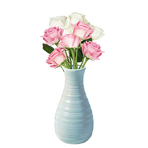 Unbreakable Vase for Flowers, Ceramic Look Plastic Vase for Home Decor, Living Room, Table (Seashell Blue)