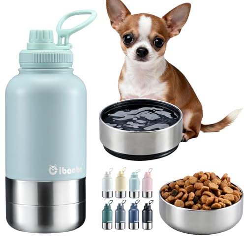 Cibaabo Insulated Dog Water Bottle 32oz with Dual Bowls