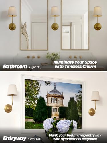 Image of Vintage Fabric Wall Sconces Set of 2 with 5.5 inch Funnel Linen Cloth Shade, E26 Hardwired Indoor Wall Mounted Lamp Fixtures for Bedroom Dining Room Hallway Bathroom