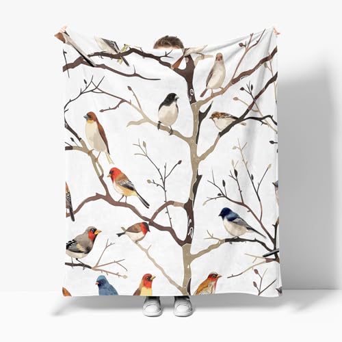 Couverture microfibre chaude et douce avec impression 3D oiseaux pour lit