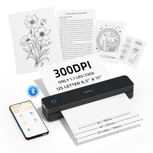 HPRT Portable Printers Wireless for Travel, Support 8.5" X 11" US Letter, Bluetooth Thermal Printer Compatible with iOS, Android & Laptop, Inkless Mobile Printer for Office, Home, School, Black