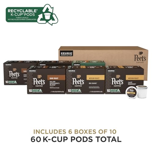 Image of Peet's Coffee,Keurig K-Cup Pods Variety Pack,100% Arabica Coffee-Major Dickason's Blend,Big Bang,French Roast,Cafe Domingo,Organic Alma De La Tierra,House Blend,120 CT Total, 10 Count,(Pack of 12)