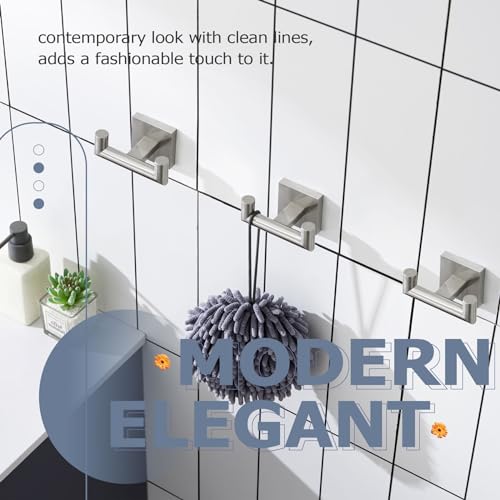 Image of KOKOSIRI Robe Hook Bathroom Double Towel Coat Hooks for Bath Kitchen Wall Mounted, 3 Pack Brushed Nickel Stainless Steel B1015BR-P3