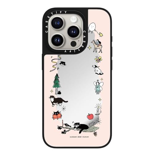 CASETiFY Magsafe �Ή��~���[ iPhone 15 Pro �P�[�X [���ː� / 1.5m����̗����������N���A / Magsafe �ɑΉ�] - Small Friends - �V���o�[ (�u���b�N�o���p�[)