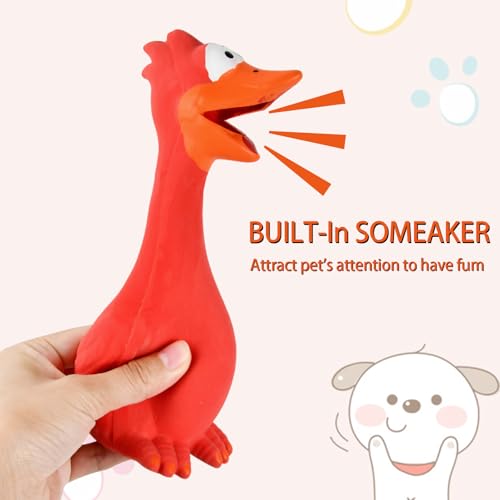 Quietschendes Hundespielzeug Tukan Gummihuhn - Leicht Zu Klingen, Beiß- Und Verschleißfest Aus Latex Für Große Und Kleine Hunde (Rot)