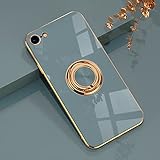 aowner for iPhone SE 3/SE 2/iPhone 8/7 Ring Holder Case Shiny Plating Rose Gold Edge with 360 Degree Rotation Kickstand for Women Girls Slim Soft Flexible TPU Protective Cover Case, 4.7 Inch, Gray