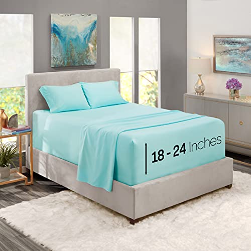 Image of Nestl Twin Bed Sheet Set - Light Blue - 3-Piece Extra Deep Pocket | Instantly Soft, Night-One Ready (No Wash Required). Fits Extra Deep Pockets up to 24 Inches, 360-Degree Elastic Grip
