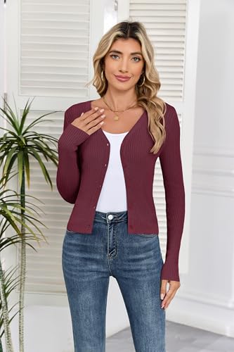 Iandroiy Women's Cropped Cardigan Button Down V Neck Long Sleeve Soft Knit Shrug Sweaters3