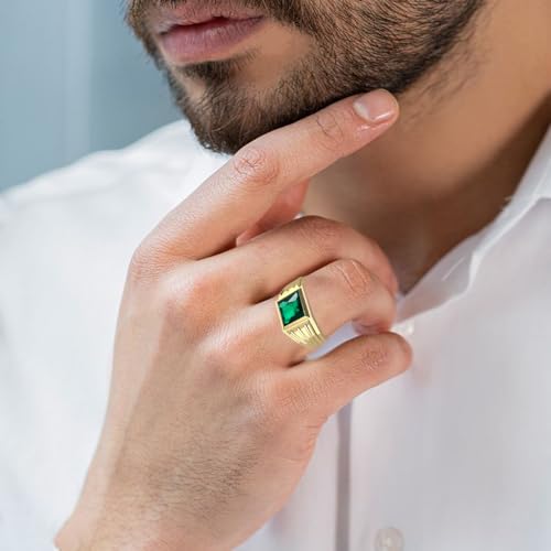 10K 14K 18K Solid Gold Emerald Gemstone Ring for Men Real Gold Customized 2-6 Carat Men's Green Emerald Engagement Ring Handmade Wedding Band Ring for Him Husband Anniversary Fathers Day,US 4-162