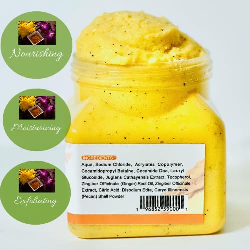 Amelia 3 Huts Turmeric Degreasing Scrub, Moisturizing, Exfoliating Body, Face, Hands,Feet Scrub, Nourishes Skin, Deep Cleansing Brightens the Skin from Dark Spots,Blemish Treatment.