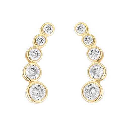 PAVOI 14K Gold Plated Sterling Silver Post Cubic Zirconia Ear Crawler Earrings - Tiny Faux Diamond Sterling Silver Post Ear Climber Fashion Earrings for Women3