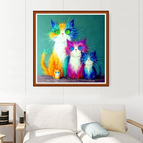 Image of Joyhoor Stamped Cross Stitch Kits for Beginners Needlepoint Kits for Adults Embroidery Kits 11CT Counted Cross Stitch Kits Printed Embroidery Pattern-Four Colorful Cats 18x18 inchs