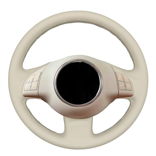 MEWANT Hand Stitch Breathable Beige Leather Car Steering Wheel Cover for Fiat 500 2007-2015 / Fiat 500e 2014-2018 / Fiat 500C 2014-2017 Steering Wheel Accessories for Fiat 500