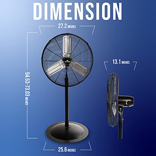 Tornado 24 Inch High Velocity Stationary Non-Oscillating Metal Pedestal Fan Commercial, Industrial Use 3 Speed - 7600 Cfm 6.6 Ft Cord Ul Safety Listed #TOP1