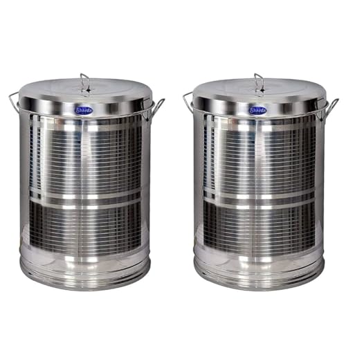 Image of Sharda Metals 12 Inches Large Heavy Stainless Steel Container 10kg Storage Dabba Drum | Kitchen Rice Flour Atta Big Containers Dabba | Kitchen Storage & Containers - Set of 2