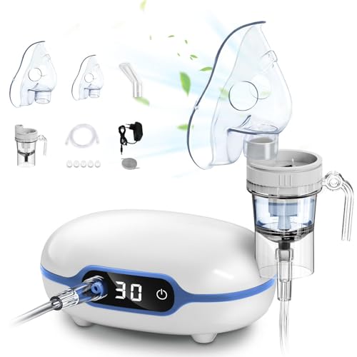 Wholede Aerosol Portatile Silenzioso con Display Digitale, Nebulizzatore Inalatore Silenzioso, Inalatore Aerosol con 2 Maschera e 1 Boccaglio, Macchina Aerosol per Adatto ad Adulti e Bambini