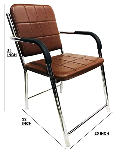 Image of Office Chair Visitor Chair with arm Rest with Steel Frame and Cushioned seat Back, Chair Without Wheels Holds up to 110 kg Heavy Design (3, Brown, Standard)