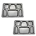 SET OF 2 - 6 Compartment Cafeteria Food Tray, Cafeteria Eating Mess Tray - Stainless Steel