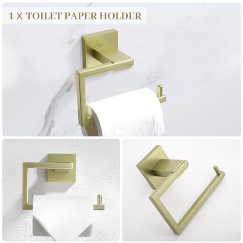 YACVCL 5 Piece Brushed Light Gold Towel Bar Set Bathroom Hardware Set, Square Towel Holder Set SUS304 Stainless Steel Towel Rack Set,Wall-Mounted 23.6 in