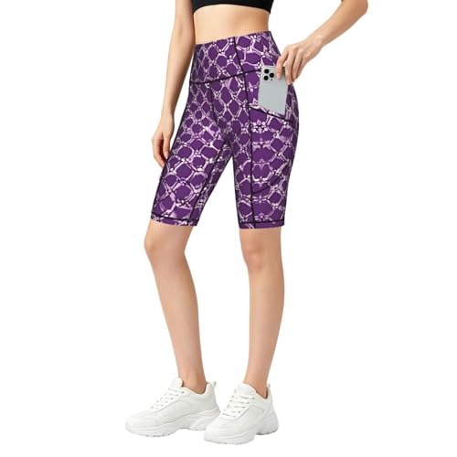 Short de yoga court imprimé motif violet 01 avec poches femme