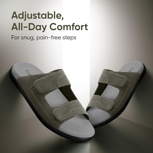 Image of Frido Comfort Dual Strap Sandals for Men with Bounce Back Cushioned Footbed, Zero Drop Sole for Arch Support Pain Relief, Lightweight Anti-Skid, Adjustable Velcro Casual Sandals