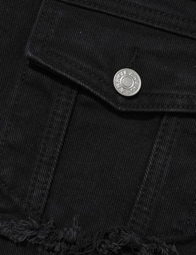 Image of Men's Denim Jacket Patchwork Fringe Jacket Slim Jean Jacket Streetwear Coat