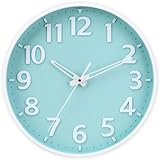 TOHOOYO Wall Clock 12 Inch 3D Large Number Battery Operated Silent Non-Ticking Wall Clock Modern Quartz Design Decorative Indoor Bedroom Kitchen Office Classroom Mint Green