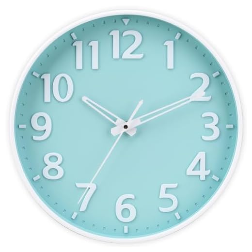Wall Clock 12 Inch 3D Large Number Battery Operated Silent Non-Ticking Wall Clock Modern Quartz Design Decorative Indoor Bedroom Kitchen Office Classroom Mint Green