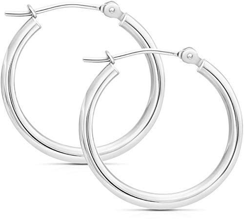 14k White Gold Polished Real Gold Hoop Earrings, Plain Round Gold Hoops, White Gold Hoop Earrings