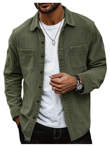 WDIRARA Men's Corduroy Jacket Button Down Long Sleeve Shacket Jacket Outerwear