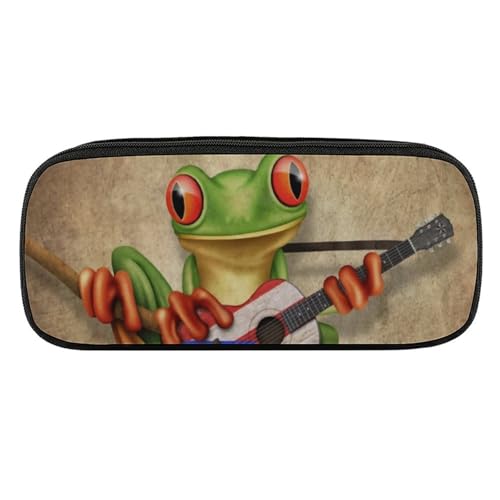 ペンケース 筆箱 大容量 軽量 ギターを弾くアマガエル カエル 可愛い 筆入れ ふでばこ ペンポーチ 多機能 コンパクト シンプル おしゃれ 中小学生 高校生 女の子 男の子