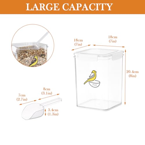 Bird Seed Storage Container-Airtight Bird Food Container-5-7lb/4.2 l Pet Food Storage Containers with Bird Seed Scoop-Wild Bird Seed Dispenser-forPetBirds Parakeets Finches Food MealwormsStorage/Clear