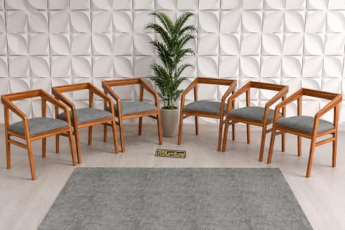 Image of Solid Sheesham Wood Dining Chair Set of 6 for Living Room & Dining Room | Wooden Arm Chair with Upholstered Cushion Seat | Premium Wooden Dining Chairs