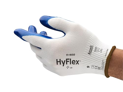 Ansell HyFlex 11-900 Work Gloves for Oily Environments, Mechanics Glove for Multi-Purpose, Second Skin Feel Liner, Mechanical Protection, Reusable, Men Women, Size L (12 Pairs)