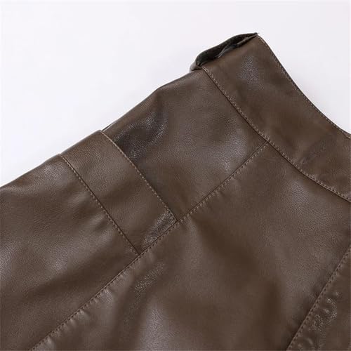 Women Pu Leather Long A-Line Skirt with Belt High Waist Elegant Midi Office Lady Skirt3