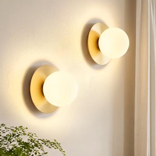 Image of Mid-Century Wall Sconces Ceiling Light Fixture,Gold 2 Pack | Modern Globe Sconces Indoor Hardwired Wall Lights for Hallway Office Porch Bedroom Living Room Stairway