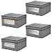 mDesign Juego de 4 Cajas organizadoras apilables – Gran Organizador de armarios con Ventana para despacho, Dormitorio o Sala de Estar – Caja con Tapa de Fibra sintética – Gris y Negro
