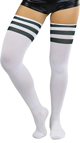 Image of ToBeInStyle Women's Heavyweight Knit Thigh High Long Socks w /Contrast 3 Stripe Top Band