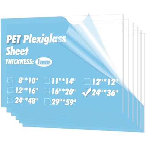 Art3d 5-Pack of 24×36" PET/Plexiglass Sheets, Transparent Clear Flexible Plastic Sheet Panels for Craft, Picture Frames, Sign Blank, DIY Display Project Cover