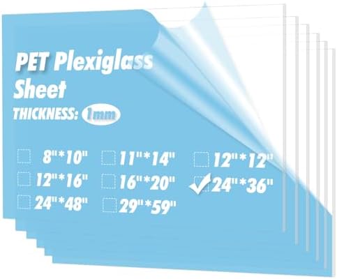 Art3d 5-Pack of 24×36" PET/Plexiglass Sheets, Transparent Clear Flexible Plastic Sheet Panels for Craft, Picture Frames, Sign Blank, DIY Display Project