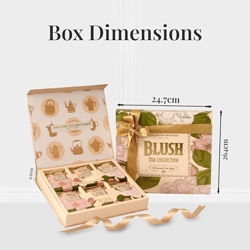 Image of Sancha Tea Boutique, Blush Tea Selection, Luxury Gift Box with 30 Pyramid Bags, Individually Wrapped Assortment of Green, Black, White & Herbal Infusions, Premium Gifting Hamper